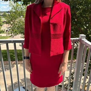 Coldwater Creek Red 2 Piece Women’s Suit with Dress and Blazer, Size 6